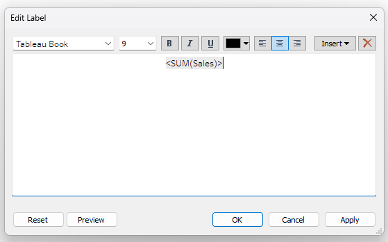Default label text before formatting