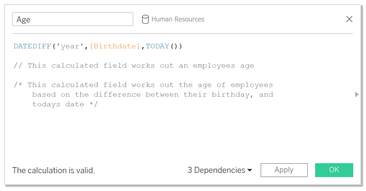 Commented Tableau calculation