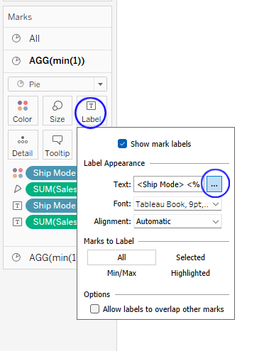 Label text editor option on the Marks Card