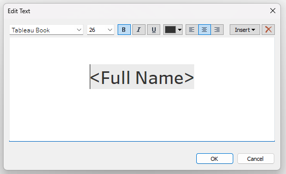 Full Name field inserted into text box