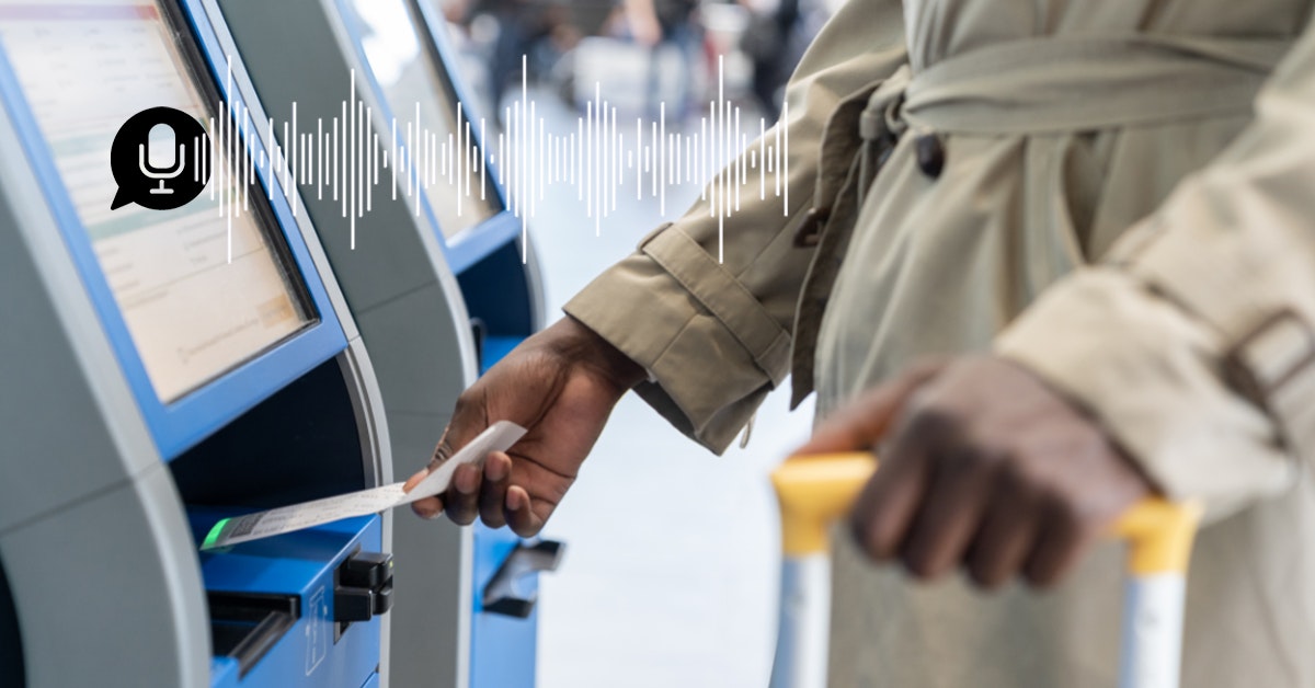 Image of customer using an accessible self-serve ticket kiosk