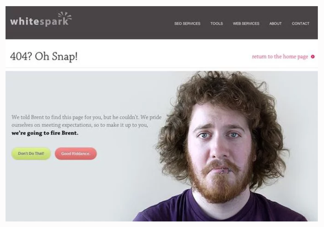 White spark website image of a 404? Oh Snap! image notification