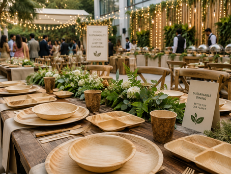 Discover the best eco-friendly plates for events in Bengaluru, including areca leaf plates, bagasse tableware, and sustainable catering solutions for weddings, festivals, and corporate events.