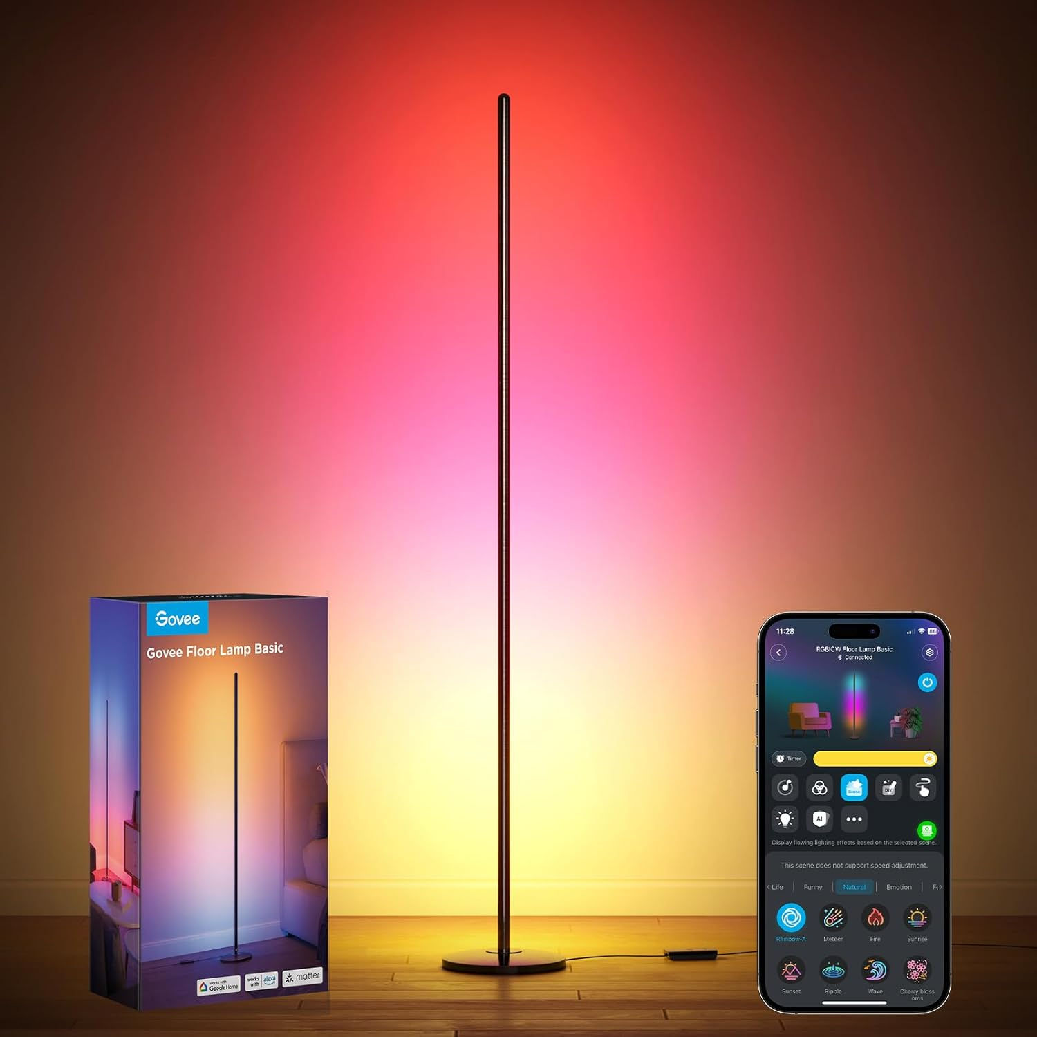 Govee RGBIC Floor Lamp Basic, 1000lm LED Corner Lamp Compatible with SmartThings