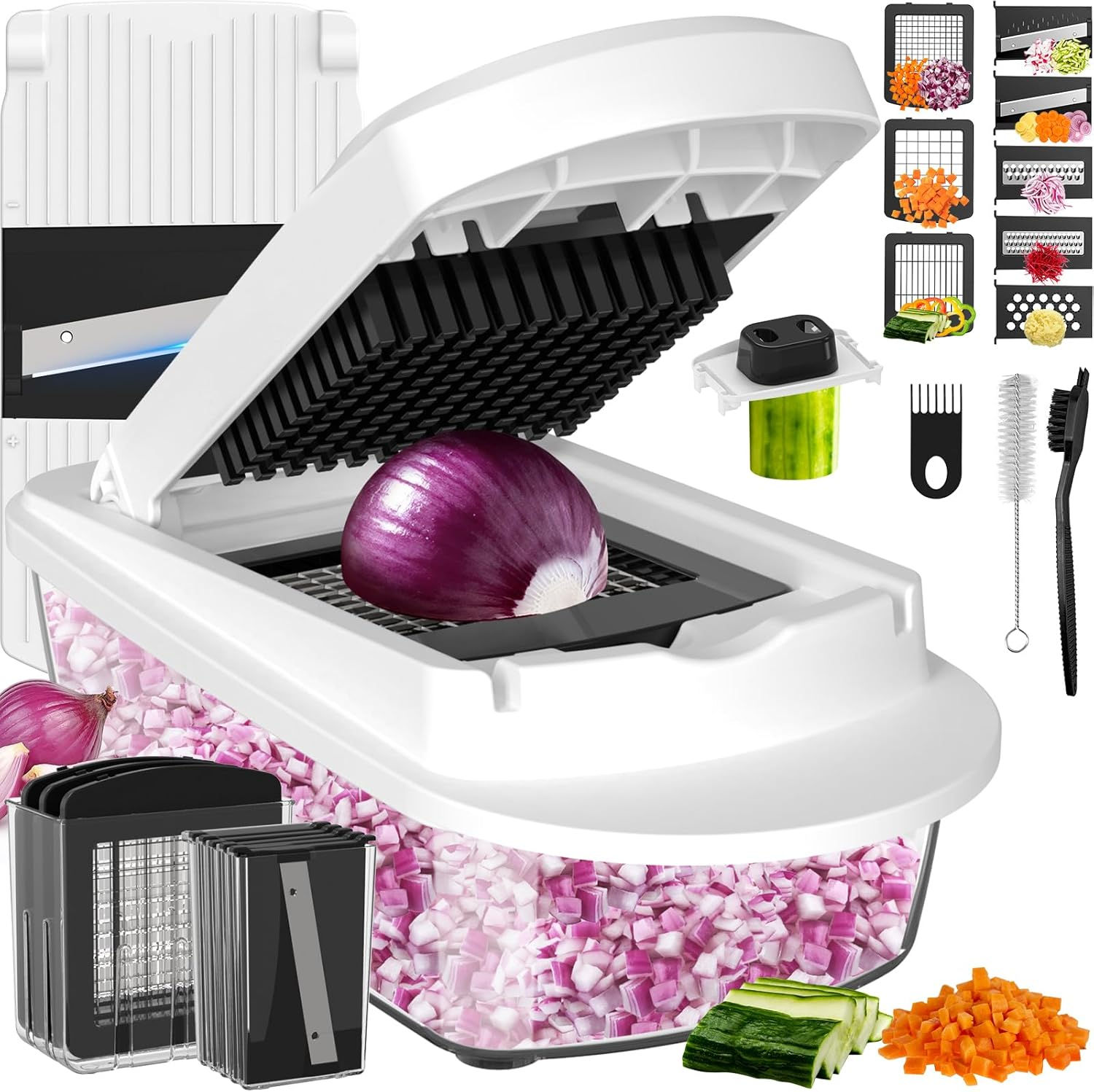 8 Blade All-in-1 Vegetable Chopper Mandoline Slicer with Container, Food Chopper