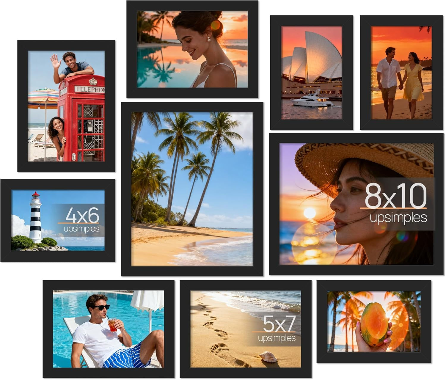 upsimples 10 Pack Picture Frames Collage Wall Decor for Mounting or Tabletop Dis