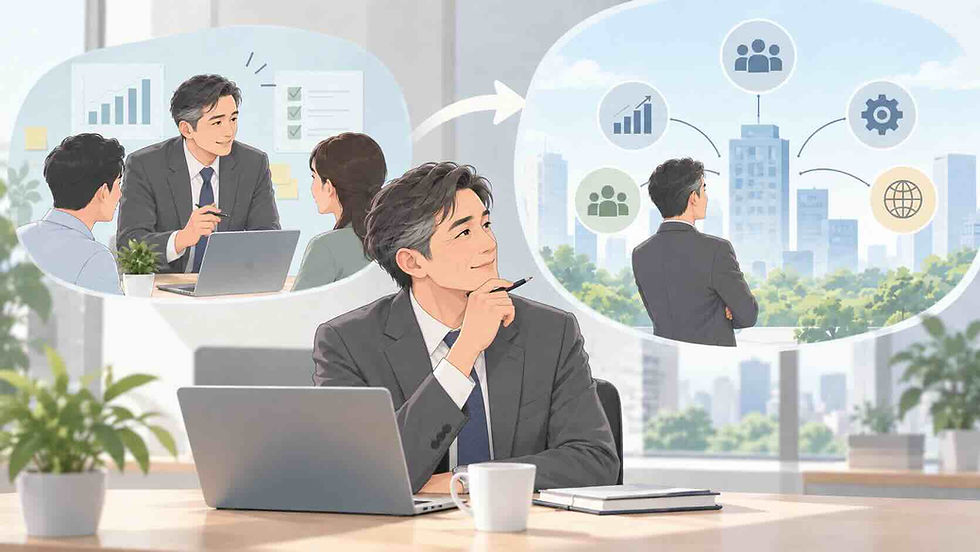 これまでの経験と新しい役割を見比べる部長