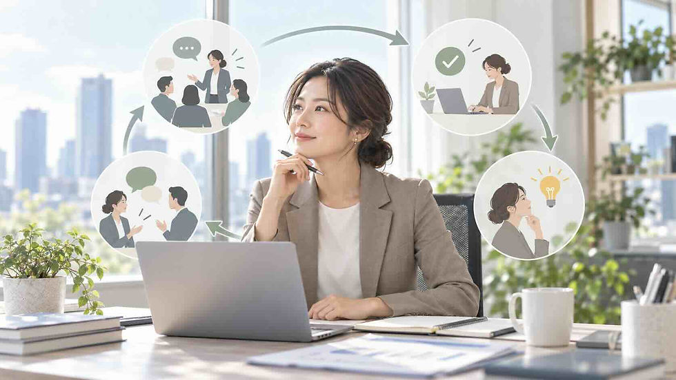 女性管理職の社外メンターとのメンタリング対話から現場実践と振り返りを循環させる場面