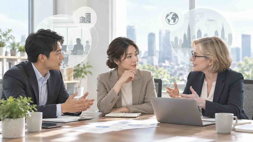 社内メンターと社外メンターの特徴を比較する場面