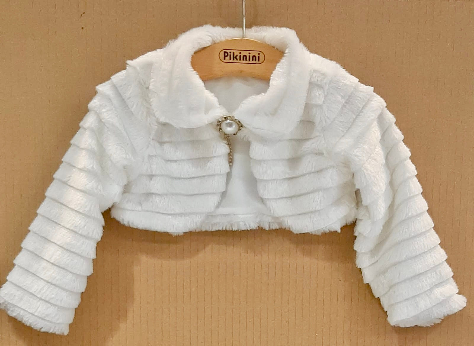 Ekru Peluş İnci Detaylı Kız Bebek / Çocuk Bolero - Kız Çocuk Abiye Bolero