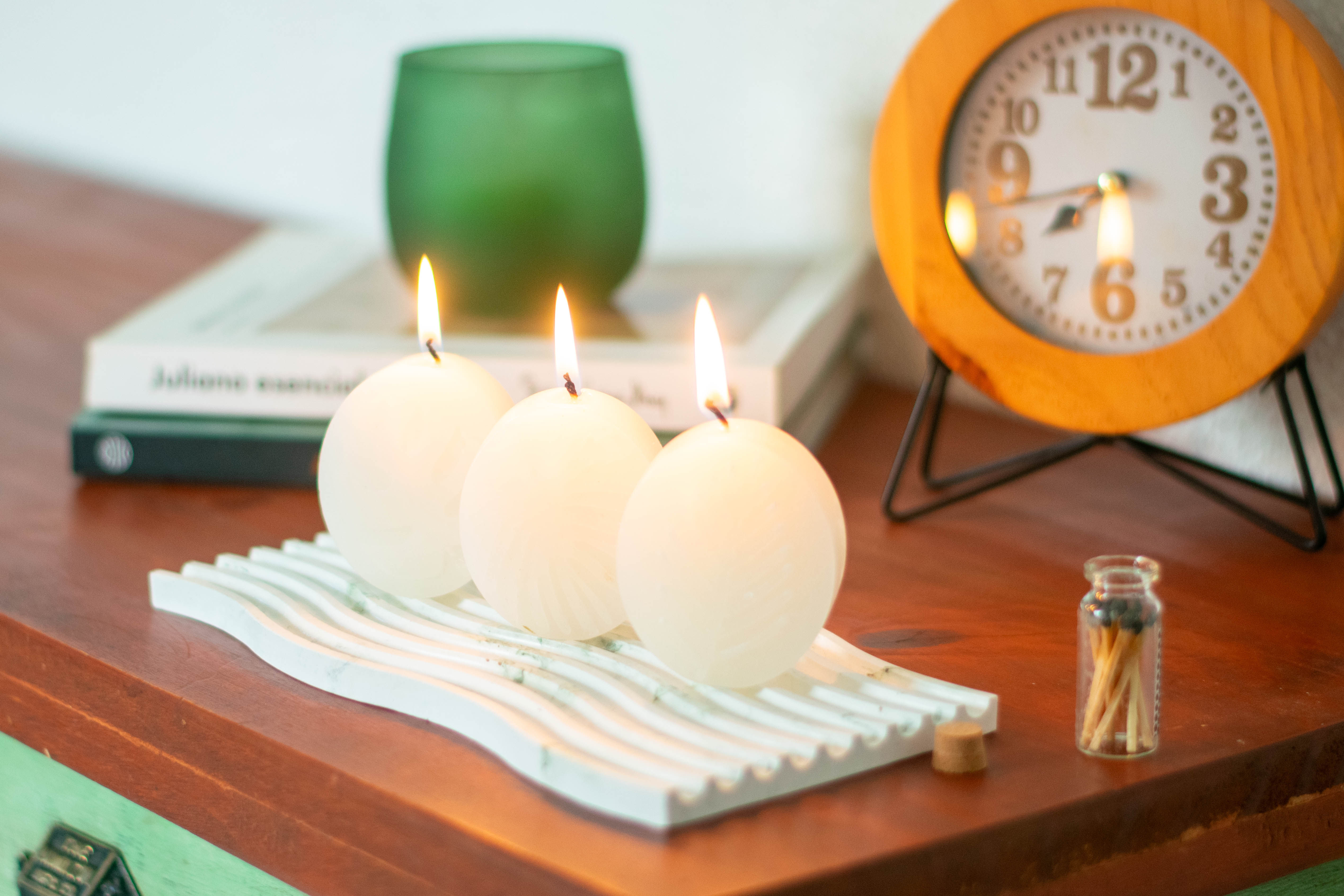 Set de Velas NATURA con Relieve de Hojas – Pack x3