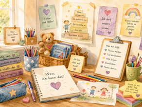 Aquarellbild eines Kindes beim Lernen – Symbol für Lernschwierigkeiten bei Kindern, Selbstvertrauen und Freude am Lernen.