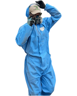 pest controller putting on mask