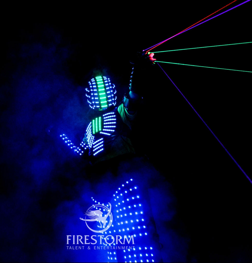 stilt walking led robot with lazers