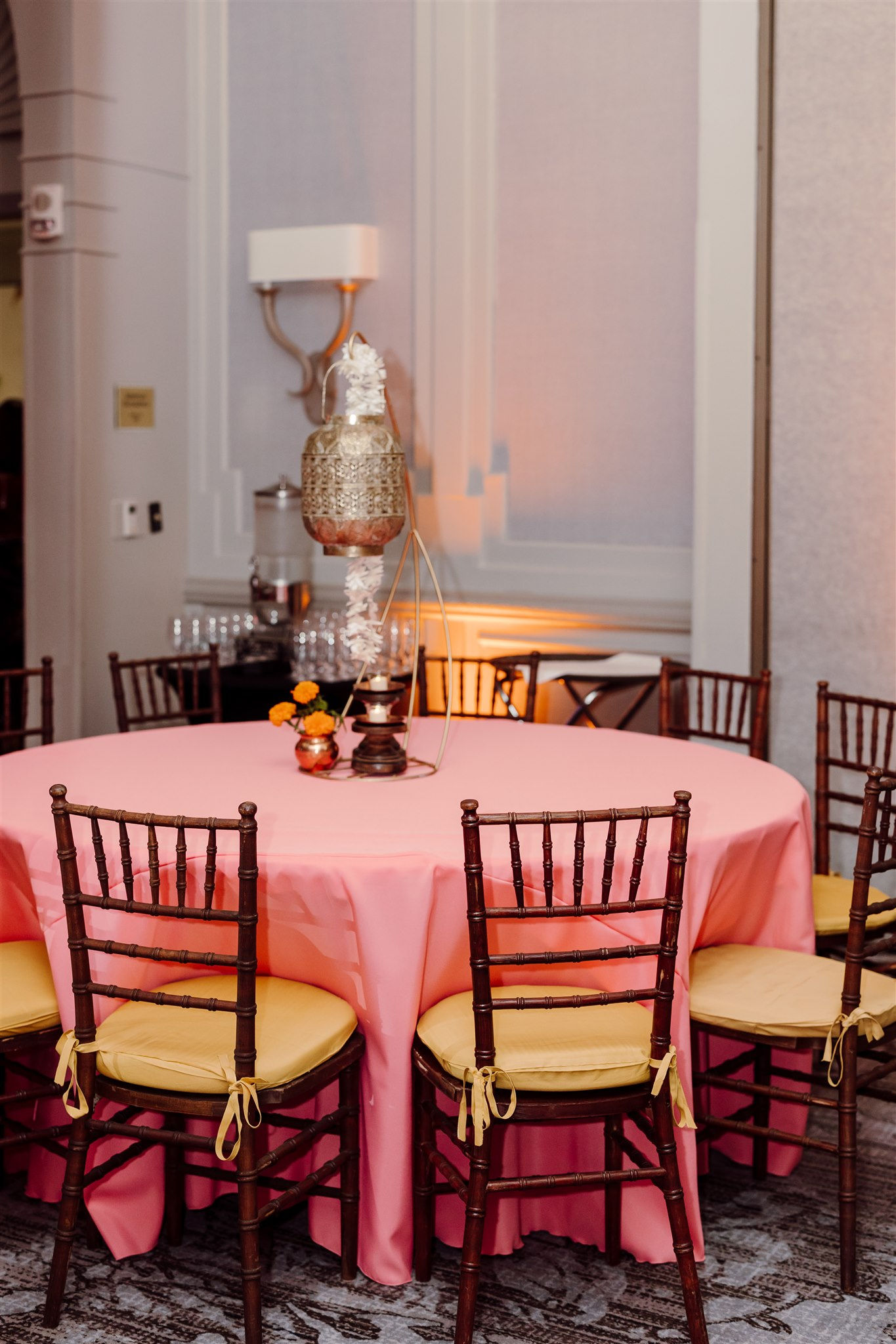 Hanging brass centerpiece prewedding