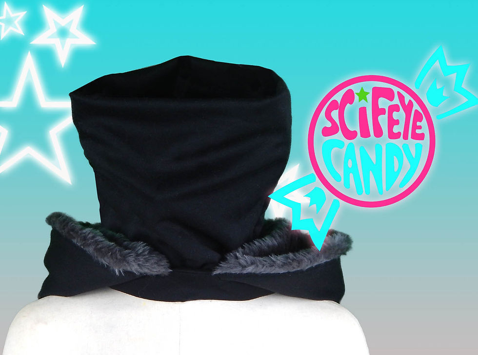 Thumbnail: Black and Grey Faux Fur Kitty Hood Scarf by SciFeyeCandy