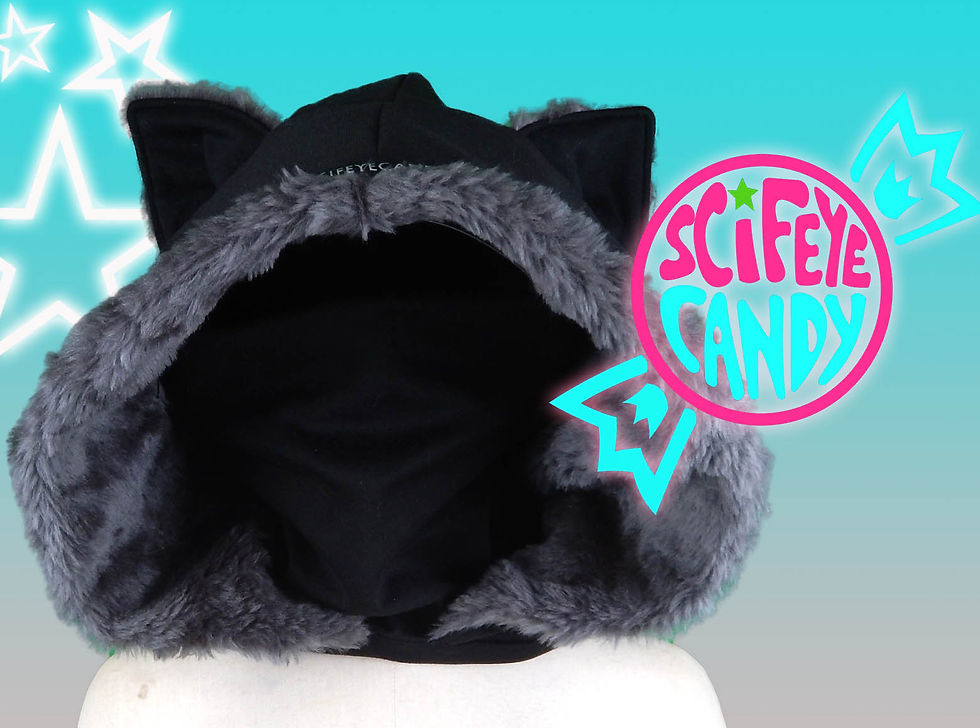 Black and Grey Faux Fur Kitty Hood Scarf by SciFeyeCandy