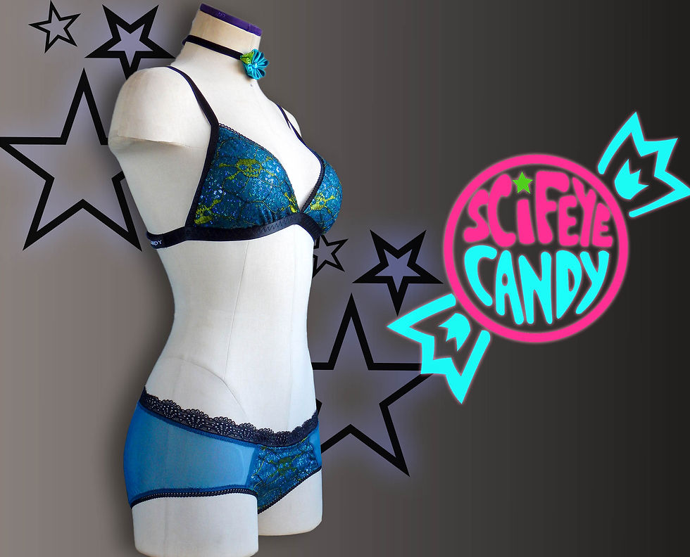 Thumbnail: Blue Candy Skulls Lingerie Set