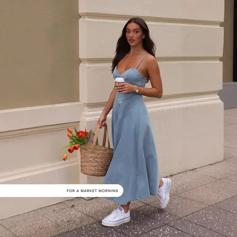 DongCMY-Robe de plage en tissu Denim pour femmes, élégante, Sweet Spice Halter