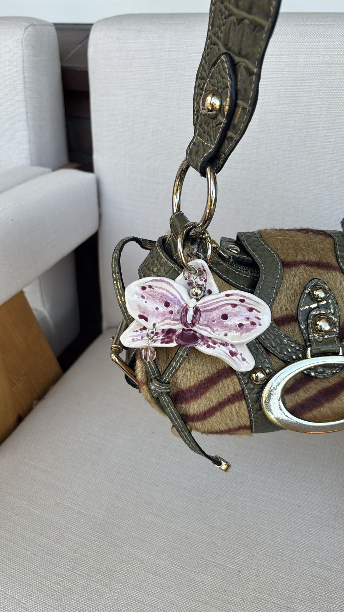 White Lilac Orchid Bagcharm