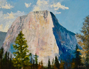 Oil painting of El Capitan, a large rock formation in Yosemite National Park