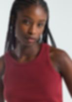 ecommerce model photo of a female model wearing a red tank top