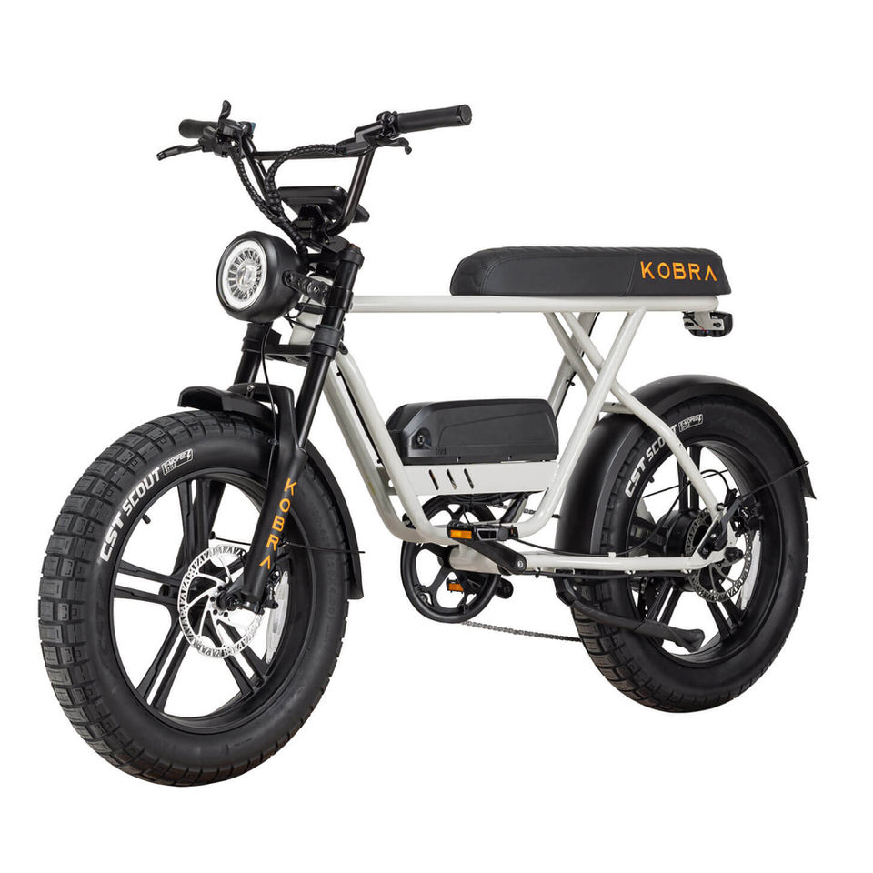 Product image of a white fat bike in a 45 degree angle