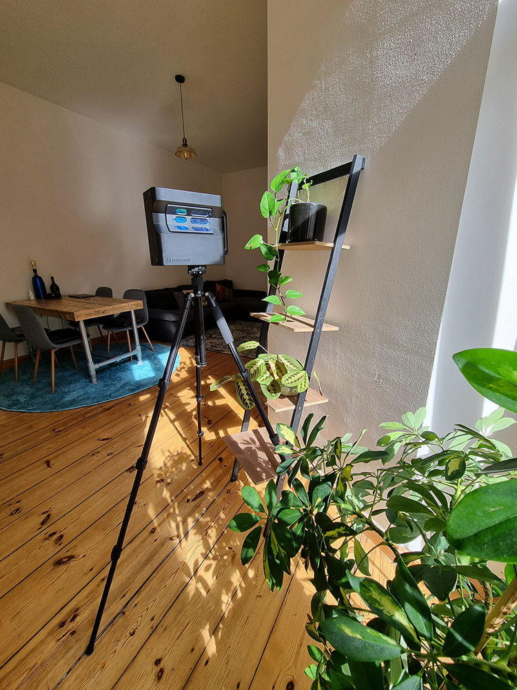 Behind the scenes photo of a Matterport 3d virtual tour camera in use