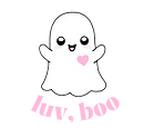 a ghost with a pink heart