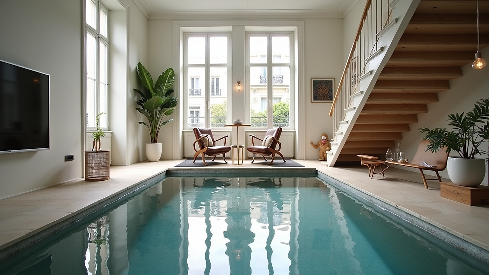 Vue en plongée d’un appartement parisien rénové avec décoration moderne