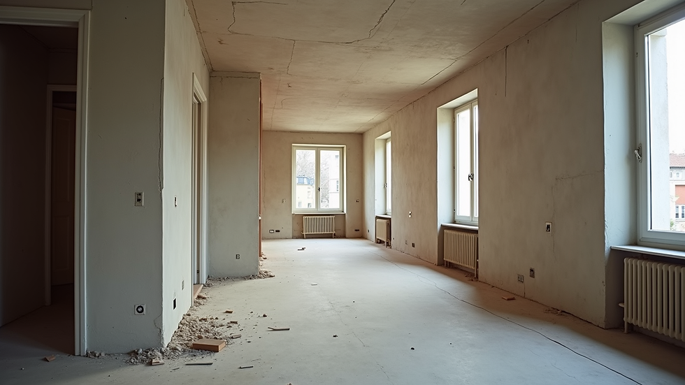 Vue en plongée d’un chantier de rénovation dans un appartement parisien