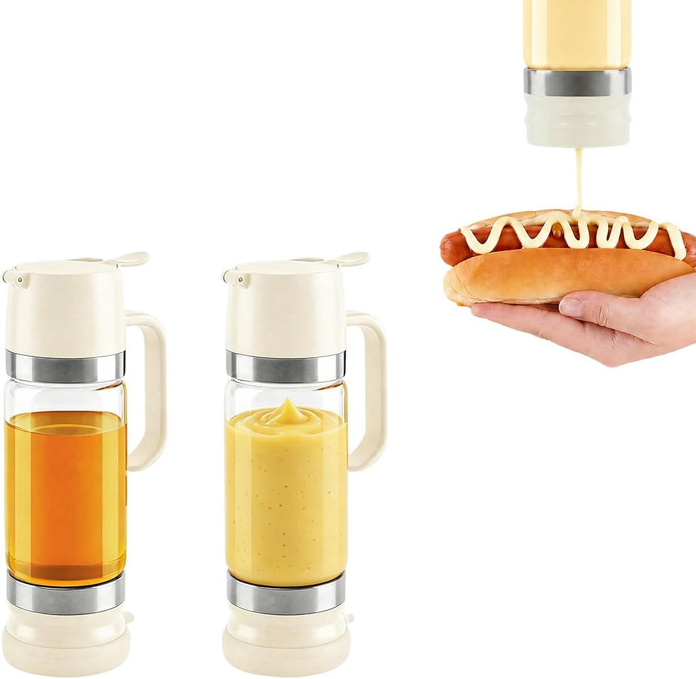 Aelga no-drip dispenser for honey and mustard on hot dog