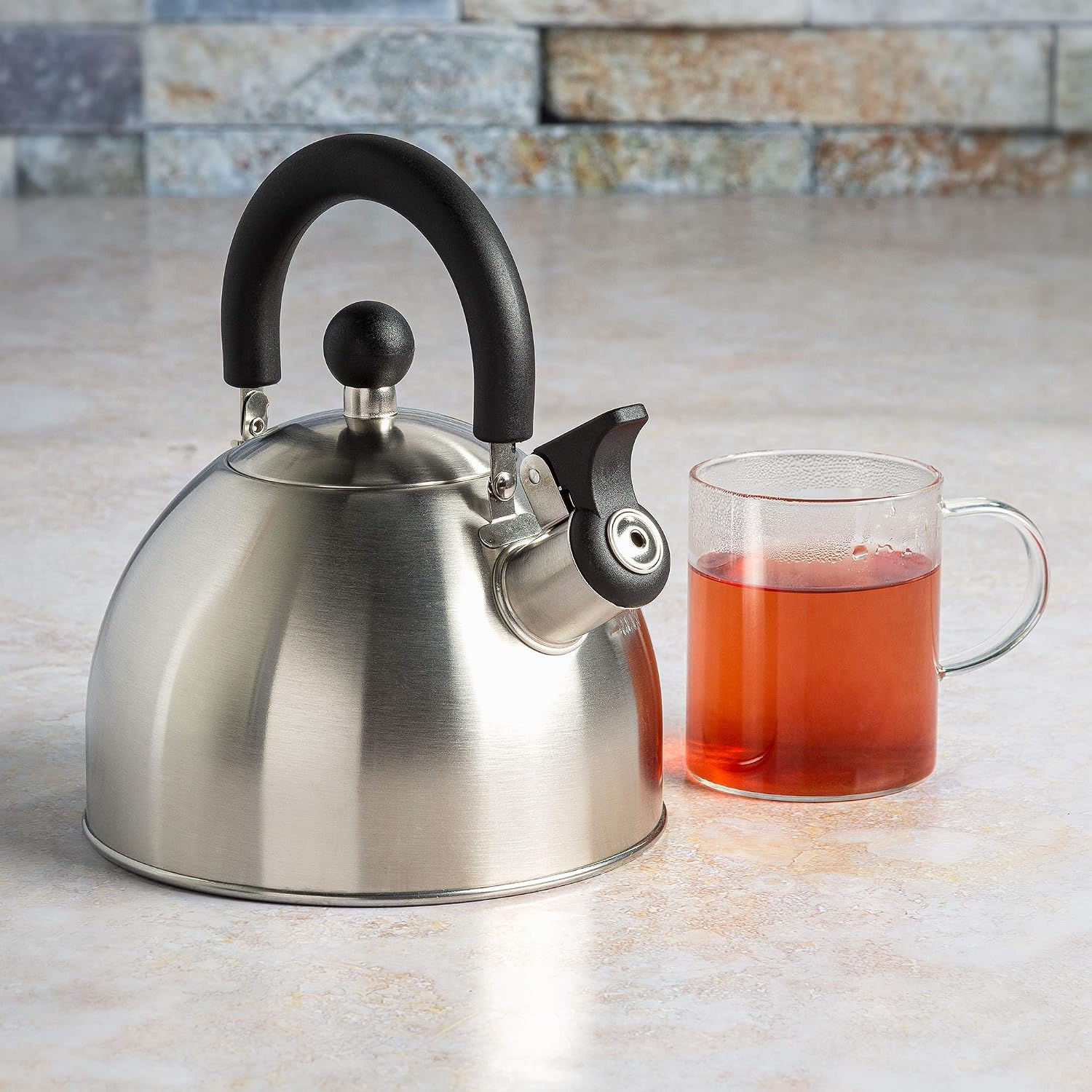 Stainless steel whistling kettle for coffee and tea