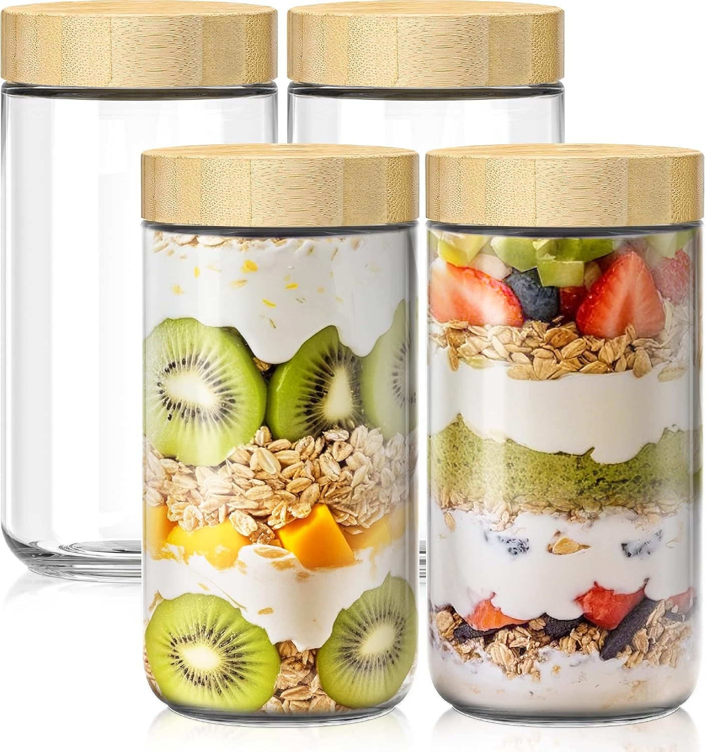 10 oz overnight oats glass jars with bamboo lids 4 pack