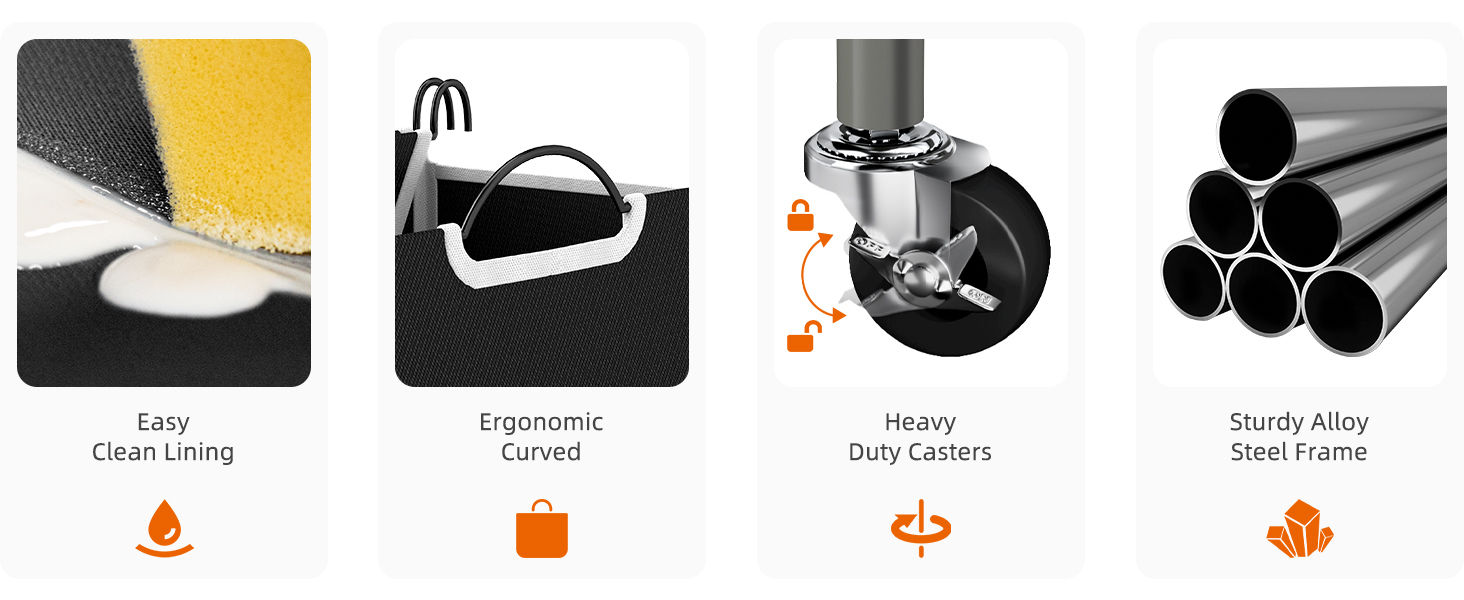 Features of the 4-section laundry hamper sorter cart.