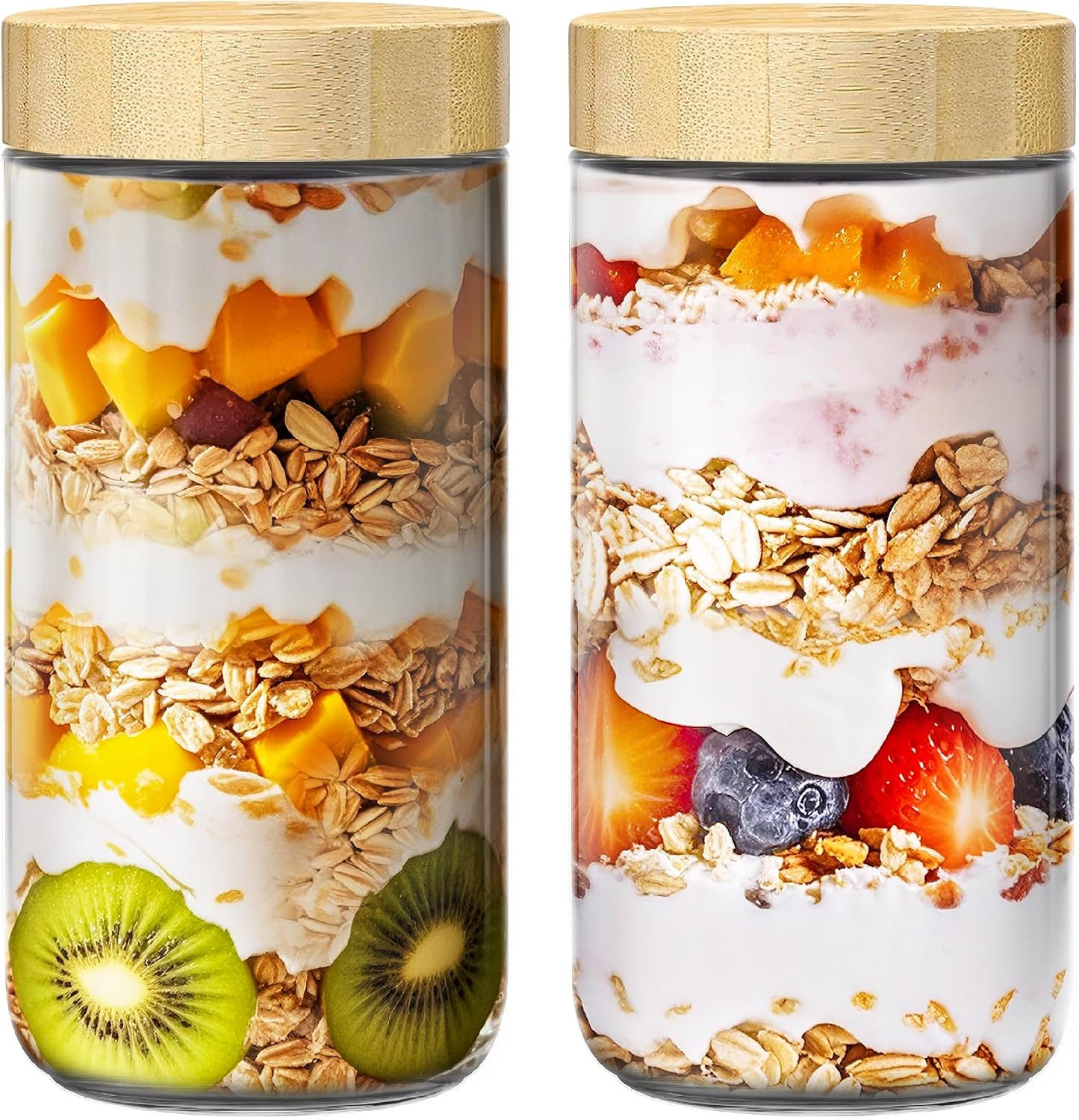 10 oz overnight oats glass jars with bamboo lids 4 pack