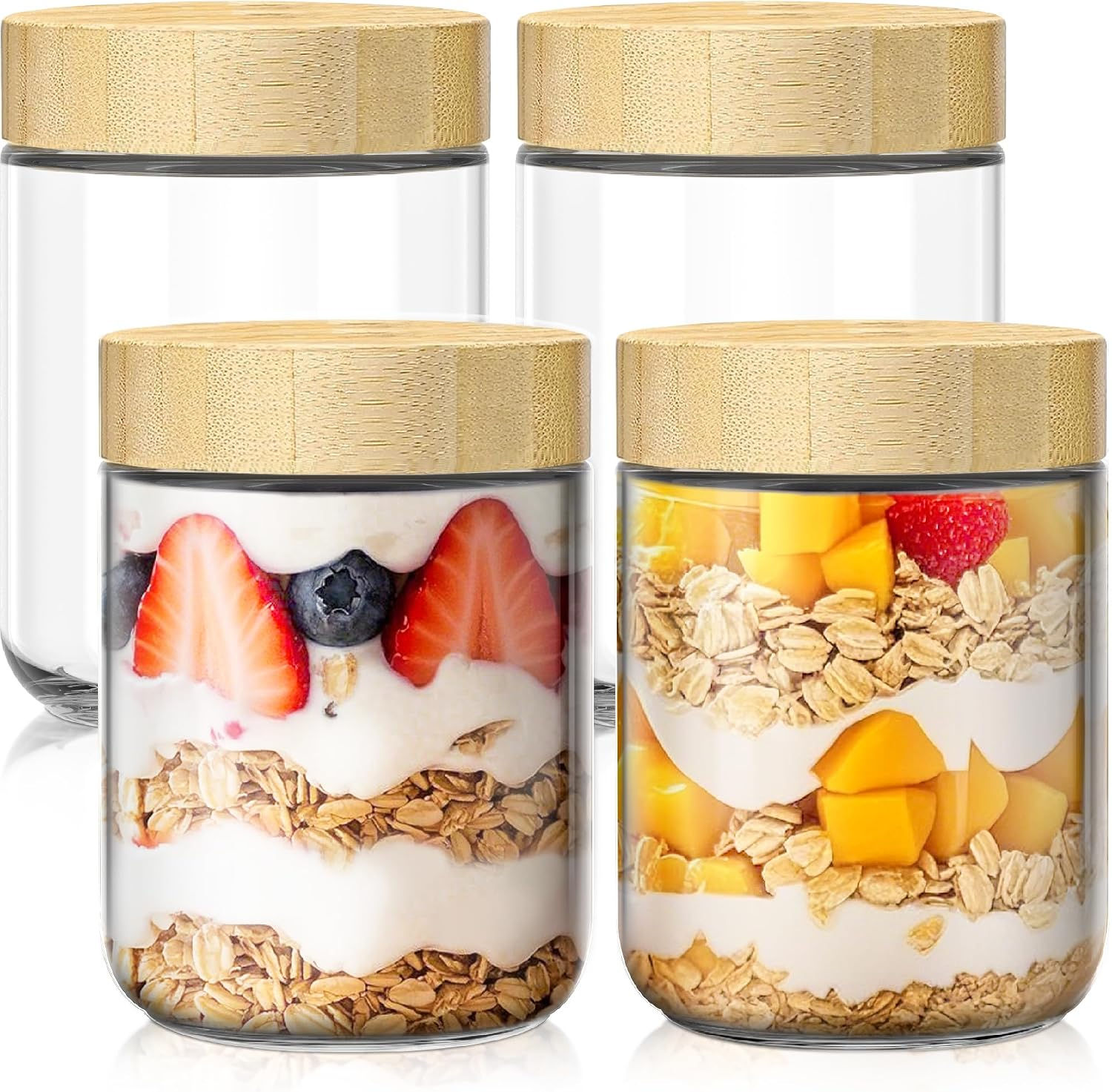 10 oz overnight oats glass jars with bamboo lids 4 pack