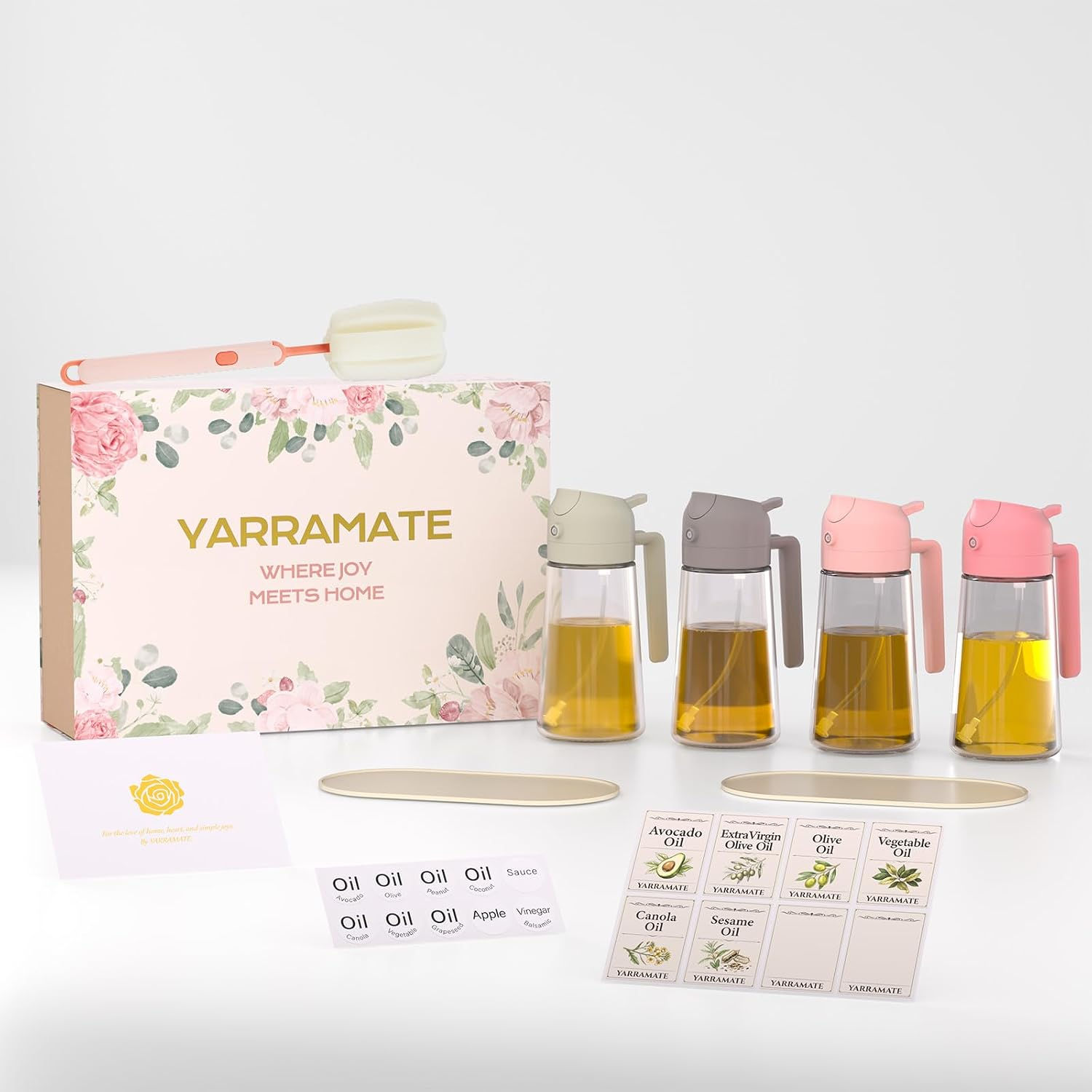 Yaramate Glass Olive Oil Sprayer set with floral box.