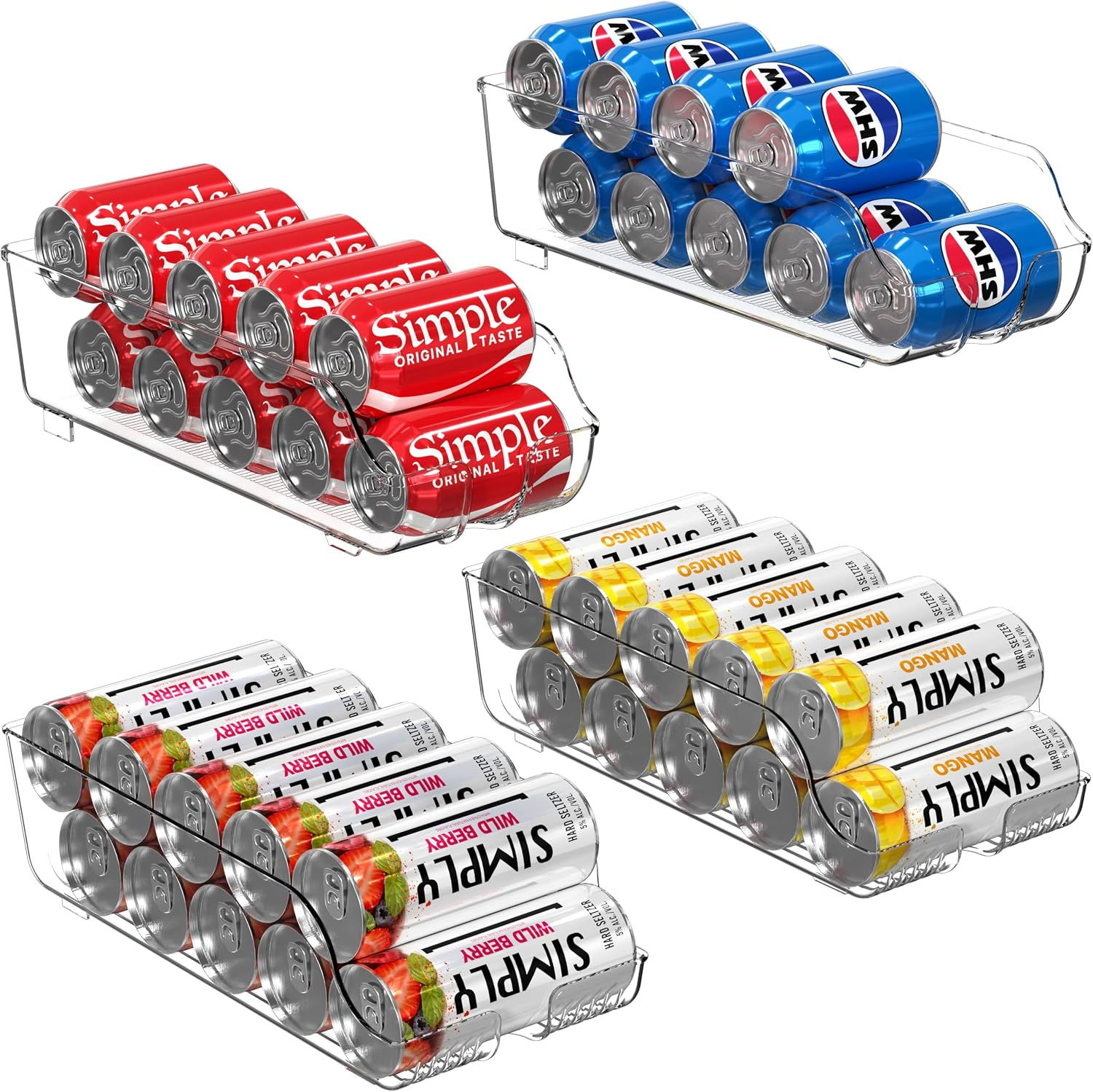 Soda can storage organizer for pantry shelf