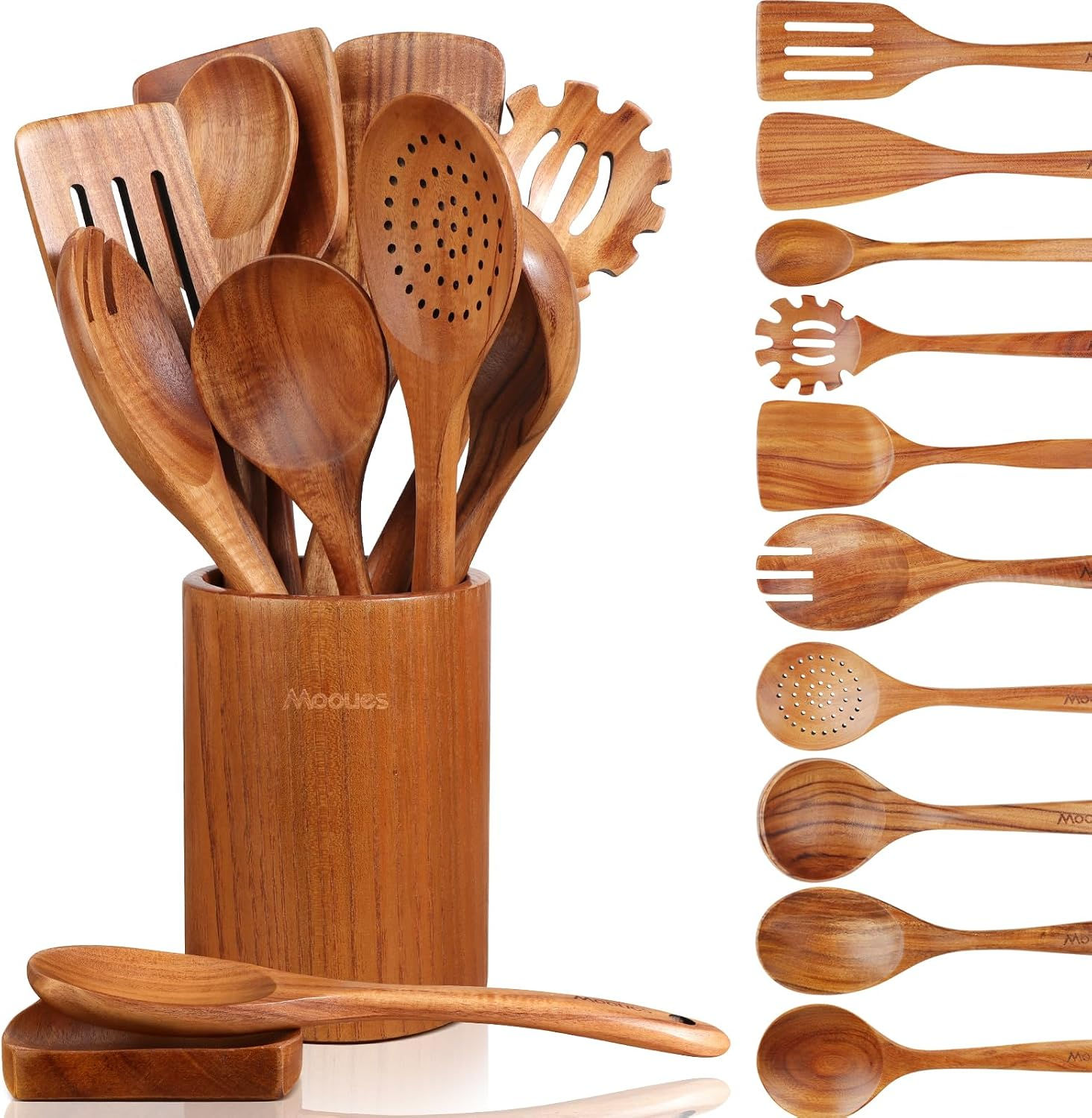 Natural teak wooden utensil set for cooking
