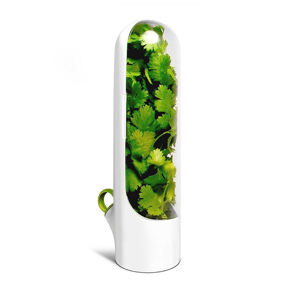 Portable herb saver container for basil, cilantro, mint, and parsley