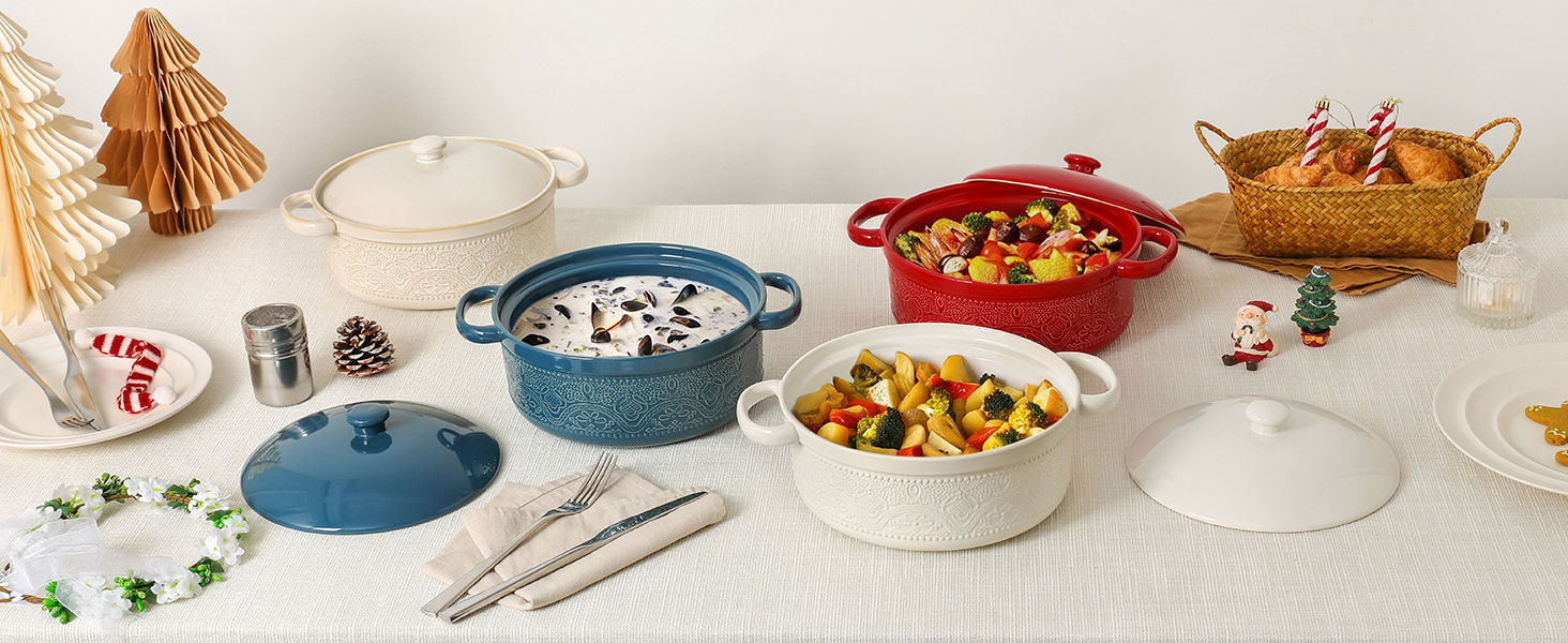 Red blue and white ceramic soup serving tureen