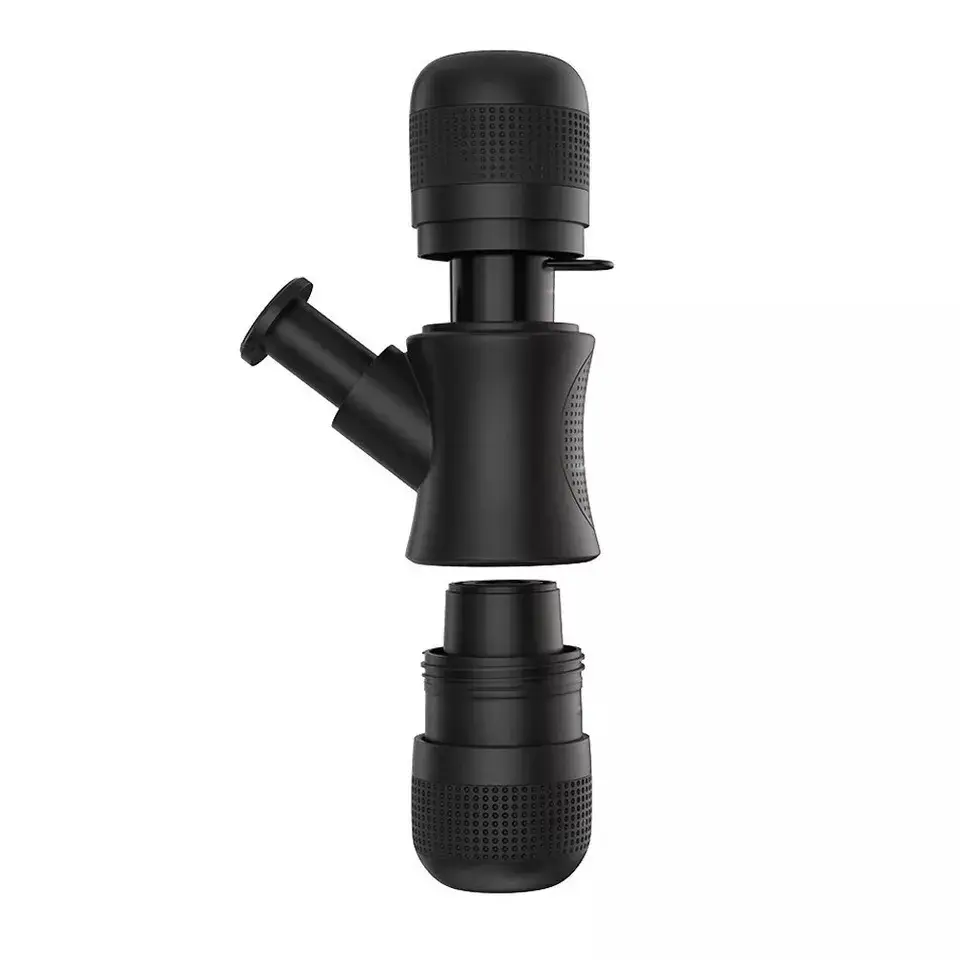 Portable handheld espresso maker with compact lightweight design.