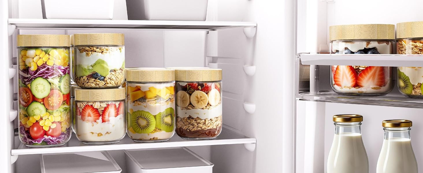 10 oz overnight oats glass jars with bamboo lids 4 pack