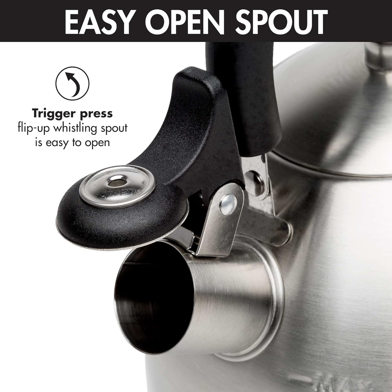 Stovetop coffee kettle with flip-up whistling spout