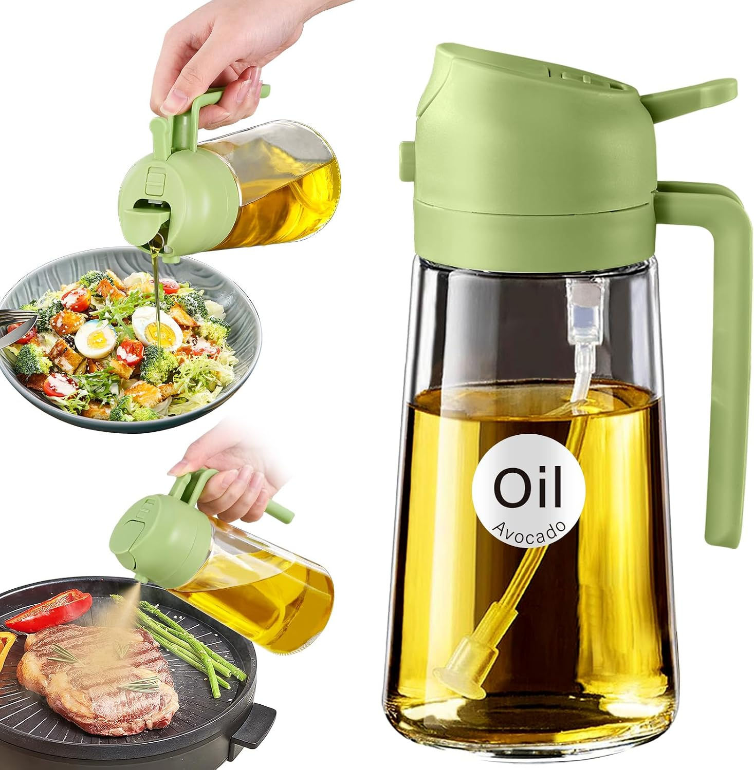 Glass olive oil sprayer and dispenser for cooking