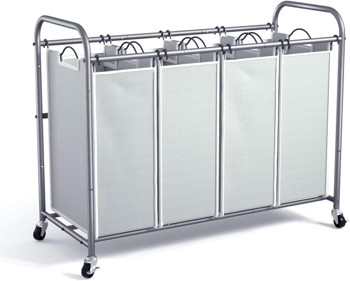 4-section laundry hamper sorter cart with lockable wheels