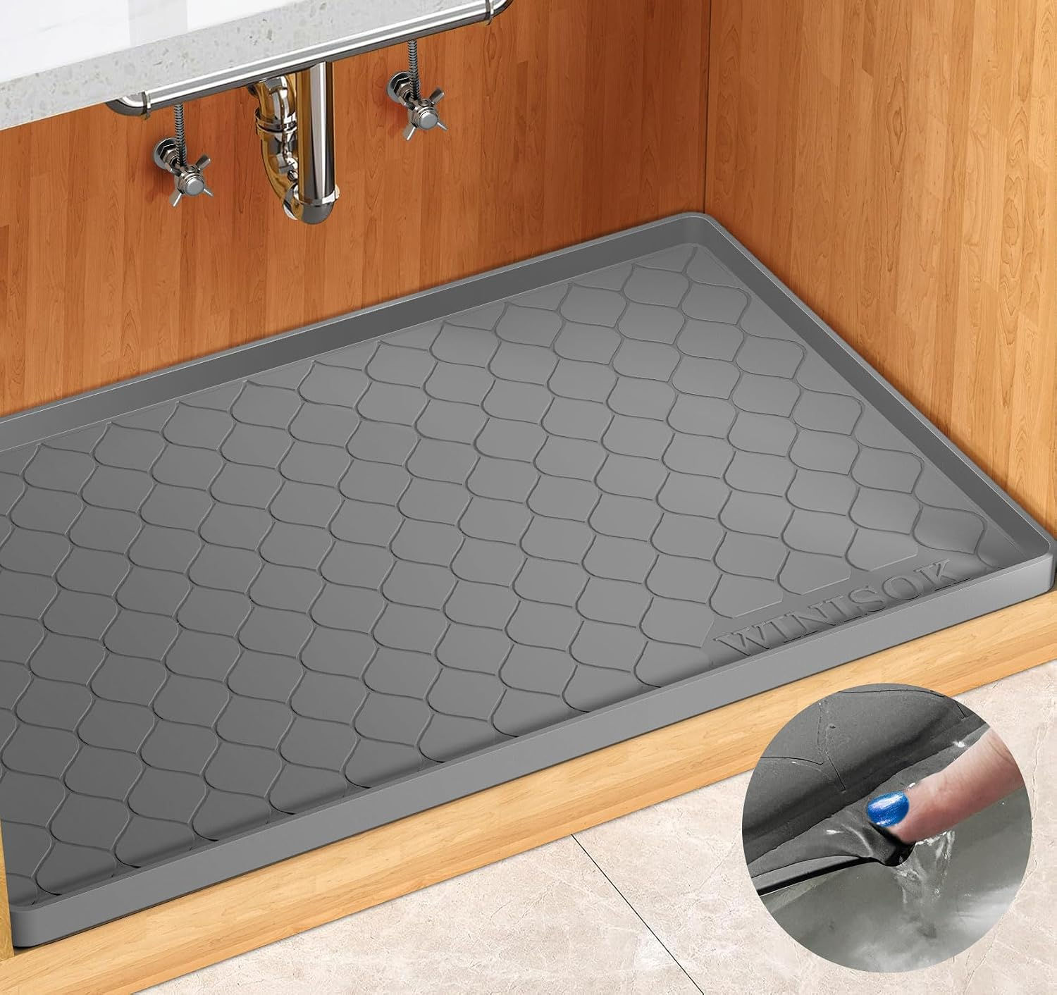 Waterproof under sink mat for kitchen cabinets