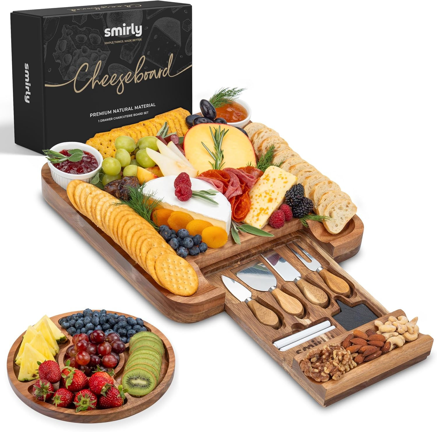 Charcuterie board for cheese meat crackers and fruit