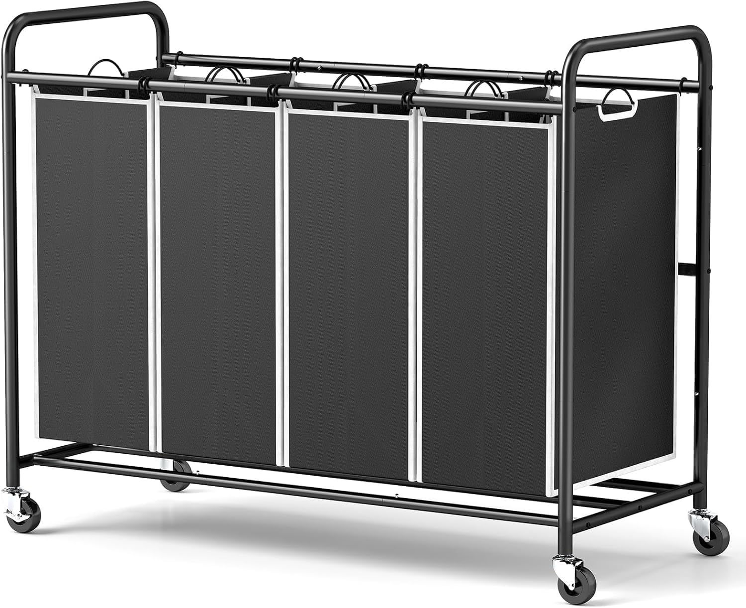 4-section laundry hamper sorter cart with lockable wheels